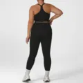 Plus Size Black Yoga Outfit Women Sports Set Backless Bra and Leggings Activewear - 1XL / Top And Bottom / Black