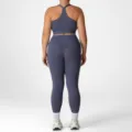Plus size yoga set for women, athletic sports bra and high waist leggings in slate blue color. - 1XL / Top And Bottom / Bright Blue