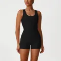 Conjunto de yoga de fitness negro para mujer, mono deportivo ajustado sin mangas para deporte. - S (Sugerido 40-52.5kg) / Parte Superior e Inferior / Negro (Camiseta de Tirantes + Pantalones Cortos)