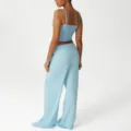 Light blue women casual sports cami top and wide leg sweatpants set, comfortable variant. - Light Blue (Tank Top + Casual Pants)