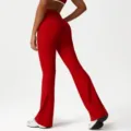 Pantalones de yoga acampanados talle alto mujer, rojo slim fitness deporte elegante. - S (Sugerido 40-52.5kg) / Rojo