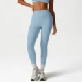 Leggings de yoga taille haute pour femmes avec bandes latérales contrastées sport fitness - S / Bas / Zircon Bleu Clair