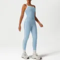 Light blue activewear set featuring a contrasting strap sports bra and high-waisted leggings. - S / Top And Bottom / Light Blue Zircon