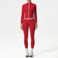 Red long sleeve zip-up athletic set high waist yoga pants activewear fitness apparel - XL (Recommended 125-135 Jin) / Top And Bottom / Red