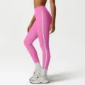 Pantalon de yoga rose taille haute avec bande blanche, idéal pour le fitness et le sport. - S / Bas / Rouge rose vif