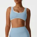 Soutien-gorge de sport bleu clair à bordure contrastée et ensemble de yoga taille haute. - S / Bleu Clair