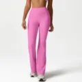 High waist pink flare yoga pants for women, nude feel slimming athletic fitness long pants. - Bright Rose Red