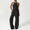 Schwarzes Sport-Zweiteiler-Set, ärmelloses Tanktop und weite Yoga-Hose in Schwarz. - S / Oberteil und Unterteil / Schwarz