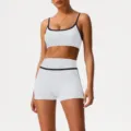 White activewear set, sports bra and high-waisted shorts with black trim for yoga fitness. - XL / Top And Bottom / White