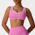Ensemble soutien-gorge de sport rose, leggings de yoga taille haute, bordure blanche, haut fitness. - S / Rouge rose vif