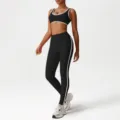 Women athletic sports bra and high waist yoga leggings set with contrast trim gym activewear. - S / Top And Bottom / Black