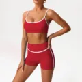 Red athletic two-piece set featuring sports bra and high-waist shorts for workout fitness. - XL (Recommended 125-135 Jin) / Top And Bottom / Red (Bra + Shorts)