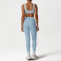 Women yoga sports wear set color block fitness bra high waist running gym leggings activewear - S / Top And Bottom / Light Blue Zircon