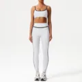 Women's two-piece athletic yoga set with contrasting trim, high-waisted leggings and sports bra. - XL (Recommended 125-135 Jin) / Top And Bottom / White