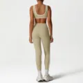 Khaki Athletic Yoga Set Women High Waist Leggings and Sport Bra Gym Workout Activewear - S / Top And Bottom / Khaki