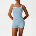 Light blue contrast sports activewear set yoga camisole and tight shorts variant view. - S / Top And Bottom / Light Blue Zircon
