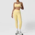 Yellow high-waisted activewear set, breathable sports bra and leggings for gym workout. - XL (Recommended 125-135 Jin) / Top And Bottom / Yellow