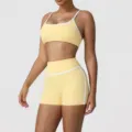 Women high waist yoga set sports bra and active shorts activewear gym fitness apparel - XL (Recommended 125-135 Jin) / Top And Bottom / Yellow