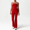 Red sports yoga set, contrast trim tank top and slim flare pants for women fitness. - S / Top And Bottom / Red