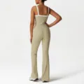 Women sports yoga set color block cami bra and high waist flared pants activewear fitness outfit - S / Top And Bottom / Khaki