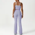 Conjunto de yoga deportivo de talle alto efecto desnudo, top corto y pantalón de campana. - S (Sugerido 40-52.5kg) / Parte Superior e Inferior / Morado (Camiseta de Tirantes + Pantalón Campana)