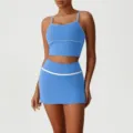 Blue athletic camisole crop top and skirt set, stylish yoga fitness activewear for women. - S / Top And Bottom / Royal Blue