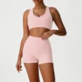Rosa Damen Sport Yoga Set Crop Top und Hohe Taille Shorts Fitness Gym Trainingsanzug - Rosa (BH + Shorts)