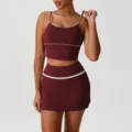 Women two-piece athletic workout set, sexy camisole top and sports skirt for yoga fitness. - S / Top And Bottom / Acetate Purple