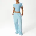 Light blue crop top and wide leg sweatpants matching set for women activewear casual outfit - Light Blue (Short Sleeve + Casual Pants)