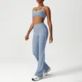 Set reggiseno sportivo e pantaloni da yoga svasati da donna per fitness vita alta - Blu (Reggiseno + Pantaloni a Zampa)