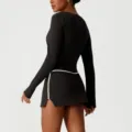 Black long sleeve sports top and skirt set, slim fit yoga fitness outfit for women variant. - S / Top And Bottom / Black