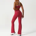 Completo fitness yoga rosso con reggiseno sportivo e leggings a zampa a vita alta. - Rosso (Reggiseno + Pantaloni a Zampa)