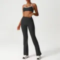 Completo sportivo da yoga nero da donna, con reggiseno di supporto e pantaloni a zampa. - Nero (Reggiseno + Pantaloni a Zampa)