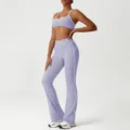Completo da yoga in due pezzi viola chiaro con pantaloni a zampa e reggiseno sportivo. - Viola (Reggiseno + Pantaloni a Zampa)
