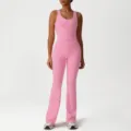 Rosa Yoga Fitness Set mit Tanktop und Schlaghose fuer das Fitnessstudio und Lauftraining. - Knallrosa (Tanktop + Schlaghose)