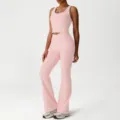Rosa Yoga-Set für Damen, ärmelloses Tanktop und hoch taillierte Schlag-Fitnesshosen. - Rosa (Tanktop + Schlaghose)
