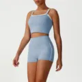 Set fitness yoga da donna crop top sportivo e pantaloncini a vita alta blu abito sportivo - Blu (Canotta + Pantaloncini)