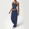 Conjunto de camiseta deportiva y pantalón de chándal azul, ropa cómoda para yoga y fitness. - L / Parte Superior e Inferior / Azul zafiro