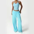 Elegante conjunto de descanso casual azul claro de dos piezas camiseta y pantalón ancho - M / Parte Superior e Inferior / Azul Claro