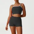 Set pantaloncini da yoga senza cuciture a vita alta nero reggiseno sportivo fitness gym - Nero (Canotta + Pantaloncini)