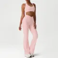 Rosa 2-teiliges Yoga Sportbekleidung Set mit Crossover High Waist Schlaghose und Sport-BH Top. - Rosa (BH + Schlaghose)