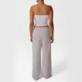 Conjunto Loungewear Mujer Crop Top Bandeau y Pantalón Ancho Deportivo Fitness Casual - S / Parte Superior y Parte Inferior / Morado Flor de Cerezo