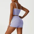 Set yoga sportivo da donna crop top lavanda pantaloncini fitness a vita alta palestra - Viola (Canotta + Pantaloncini)