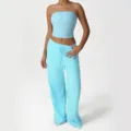 Mujer top corto sin tirantes azul claro y pantalones de chándal sueltos conjunto de ropa deportiva - M / Parte Superior y Parte Inferior / Azul Claro