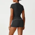 Completo sportivo nero a maniche corte vita alta pantaloncini yoga fitness abbigliamento - Nero (Maglietta + Pantaloncini)