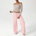 Conjunto de top de manga larga con hombros descubiertos y pantalón rosa para yoga - S / Parte Superior y Parte Inferior / Rosa Nude