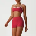 Set yoga sportivo rosso donna pantaloncini fitness vita alta reggiseno sportivo palestra - Rosso (Reggiseno + Pantaloncini)