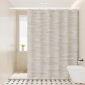 Detailed close-up view of neutral wood grain shower curtain in modern bathroom setting - [Single Curtain] Width 80x Height 180 + Hooks + Tiebacks / Ripple Texture 02