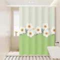 Bathroom shower curtain detail showing fresh green gradient design and cute smiley flower pattern. - Single Curtain (80x180cm) with Rings & Tieback / Smiling Flower 01