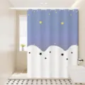 Waterproof shower curtain for bathroom, blue and white wave design with stars. Detail view. - Single Curtain (80x180cm) with Rings & Tieback / Smiling Flower 03